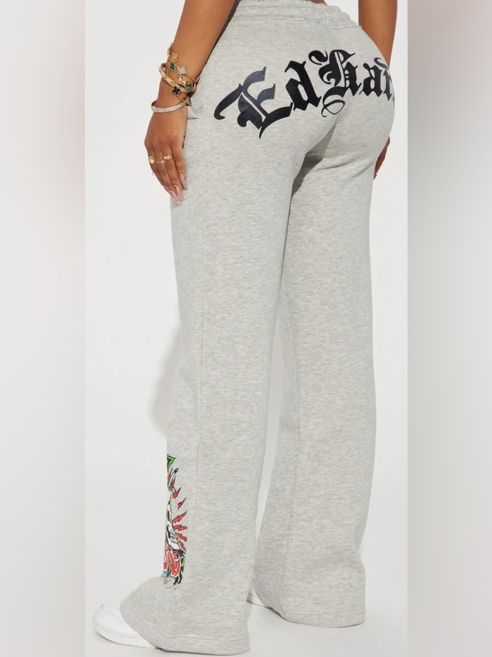 Ed Hardy Heart Of Roses Grey Wide Leg Sweat Pants NWT Size S - Picture 2 of 5